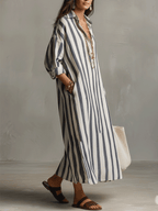 Camisa casual a rayas y vestido maxi de estilo bohemio