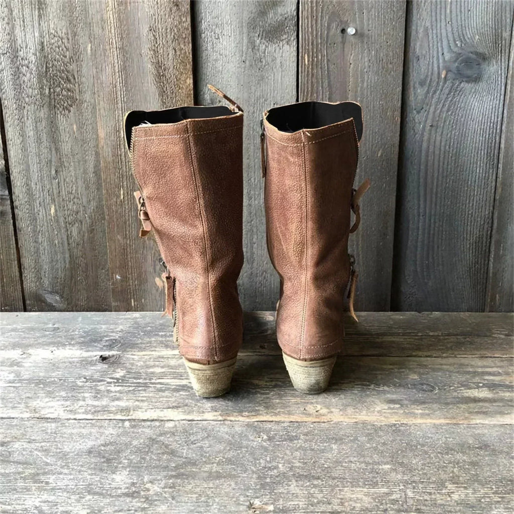 Natalia™ | Botas altas de mujer marrones con cremallera