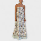Marrón - Vestido maxi único con estampado geométrico y hombros descubiertos