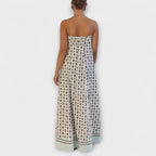 Marrón - Vestido maxi único con estampado geométrico y hombros descubiertos