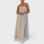 Marrón - Vestido maxi único con estampado geométrico y hombros descubiertos