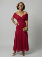 Celia | Vestido Midi con Hombro Descubierto