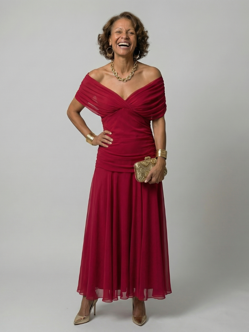 Celia | Vestido Midi con Hombro Descubierto