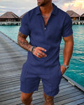 Diego™ | Conjunto de camisa polo azul playa y pantalones cortos