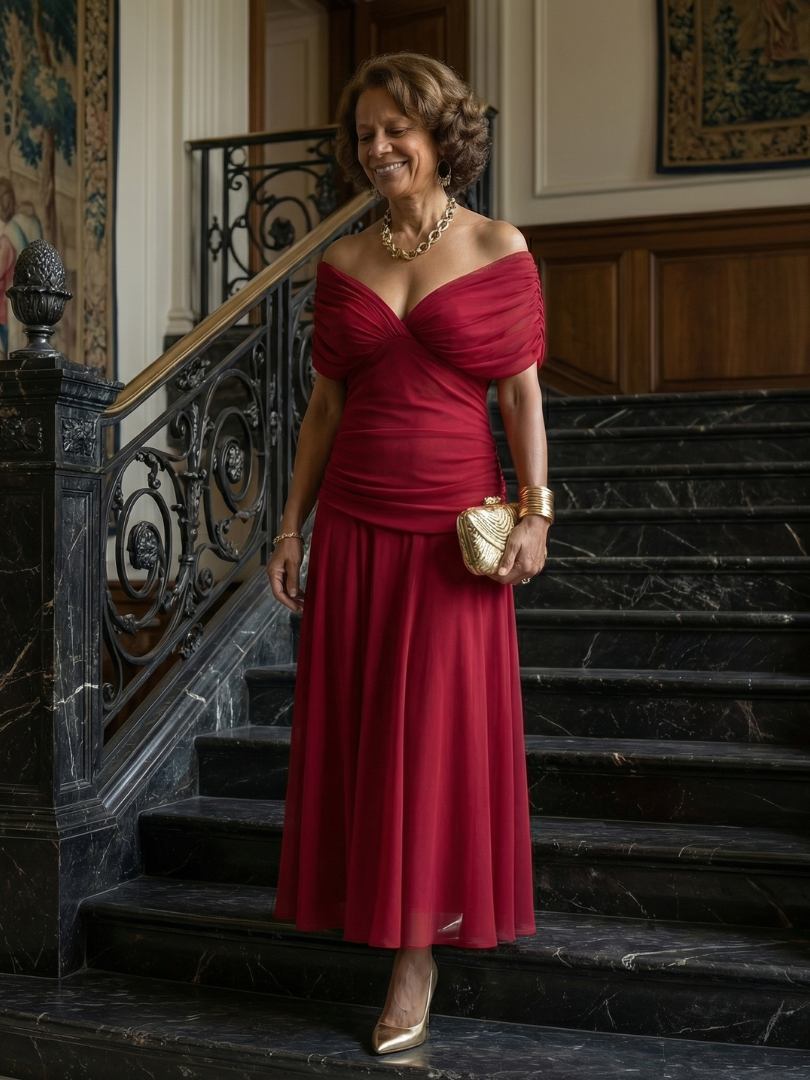 Celia | Vestido Midi con Hombro Descubierto