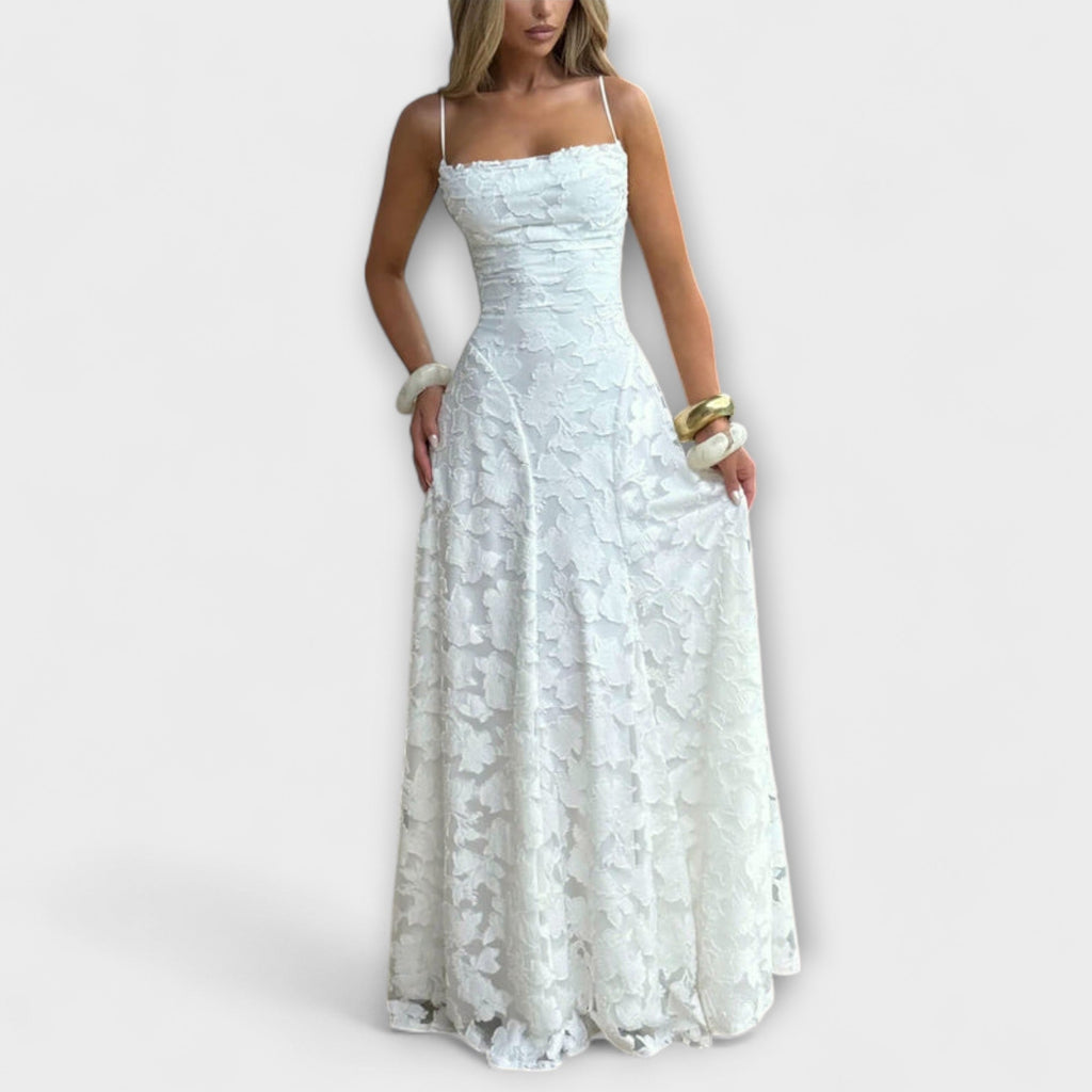 Emberly - vestido maxi elegante de tejido jacquard