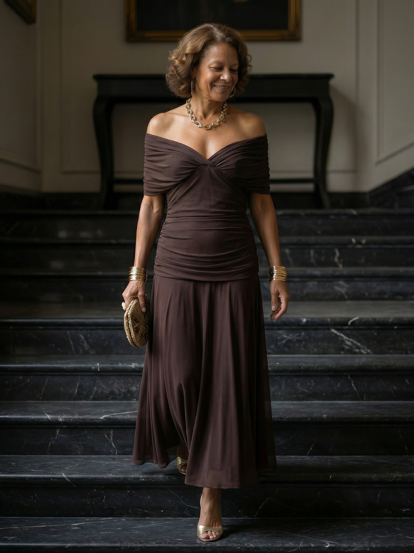 Celia | Vestido Midi con Hombro Descubierto