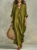 Vestido maxi bohemio verde oliva holgado