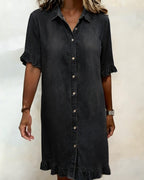 Clarissa® | Vestido de denim cómodo con pliegues favorecedores