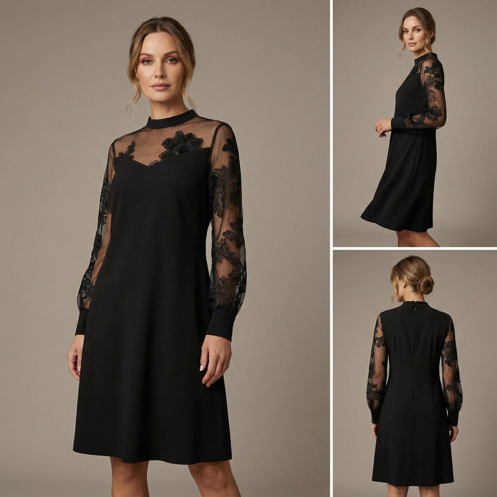 Caterina - Vestido negro con mangas de Tul