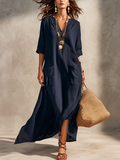 Vestido camisero bohemio azul medianoche