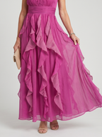 Orea | Vestido Maxi con Cuello Alto y Capas de Volantes