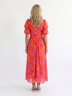 Wilma | Vestido Midi Floral con Escote en V y Manga Abullonada