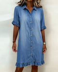 Clarissa® | Vestido de denim cómodo con pliegues favorecedores