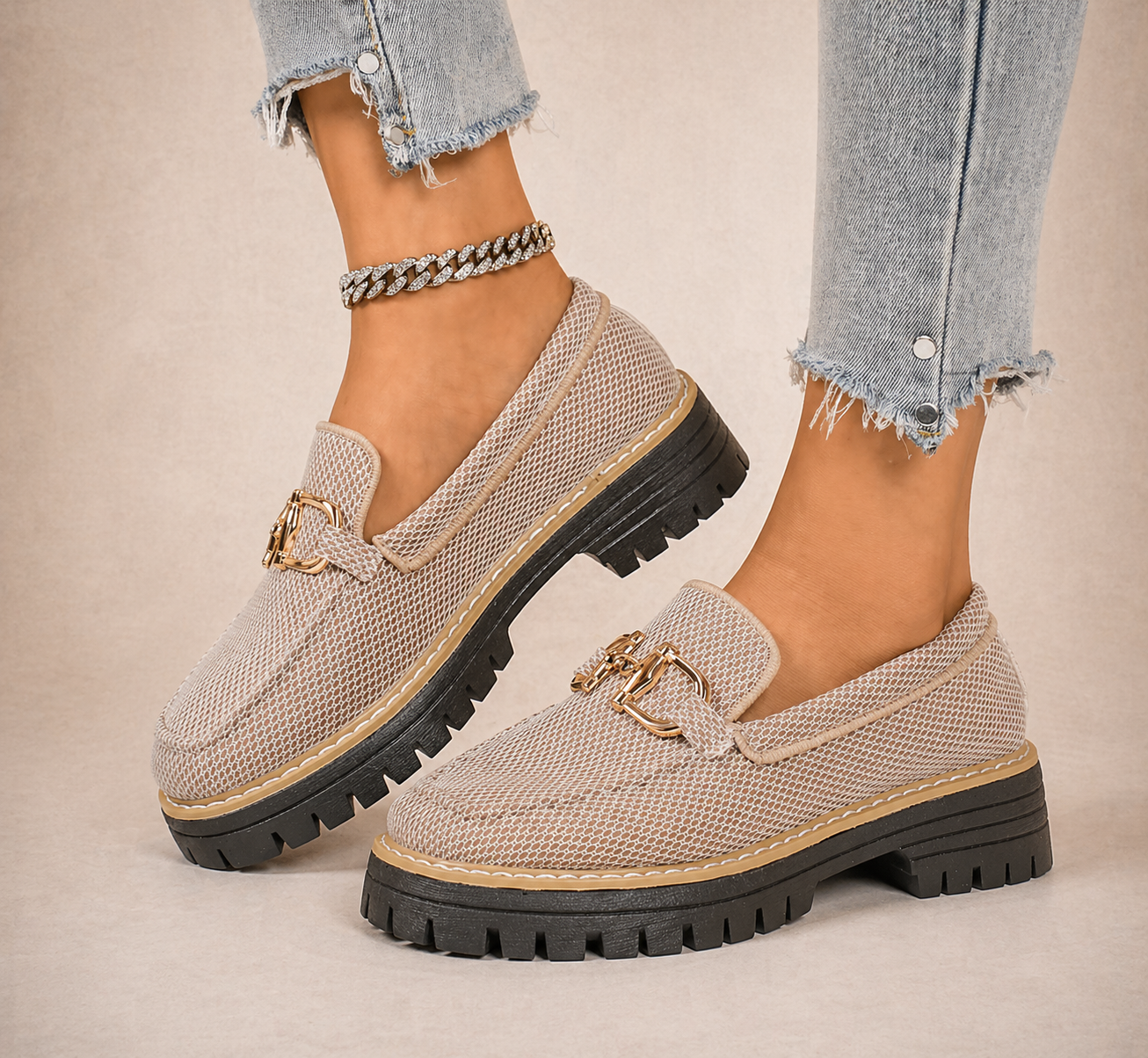 Romina - Mocasines de malla transpirable con suela gruesa
