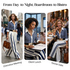 📢📢40% OFF !! ⏰Women's Striped Shirt & Wide-Leg Pants 2-Piece Set
