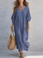 Vestido largo minimalista de rayas azules