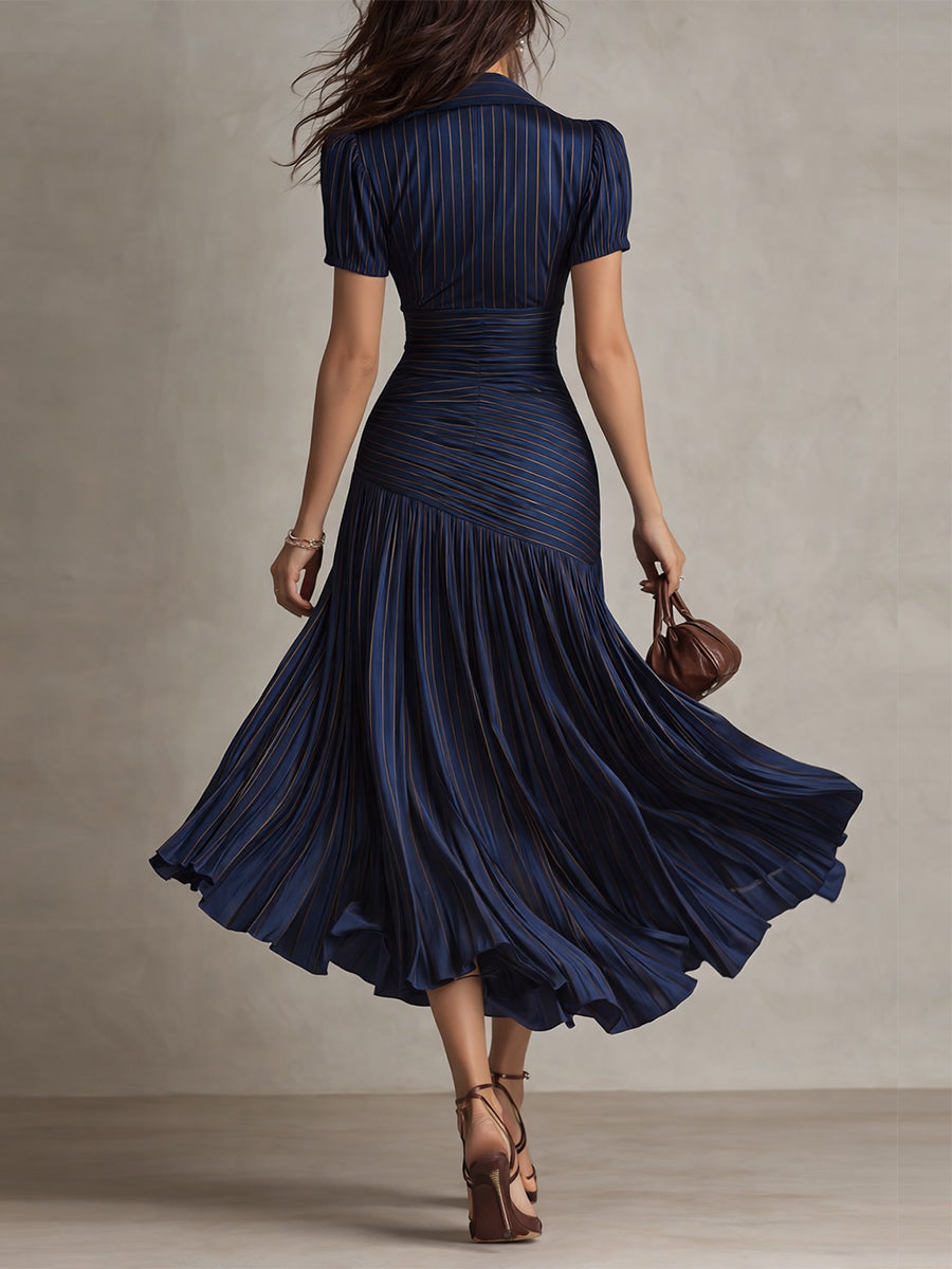 Adriana - Vestido midi de satén con rayas en la parte trasera
