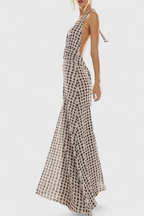 Melodía Vestido Maxi de Lunares con Escote Halter y Cintura Fruncida