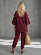 Georgina | Conjunto de Túnica con Escote en V y Pantalón Fruncido