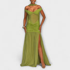 Nicole - Vestido maxi con escote en V verde oliva