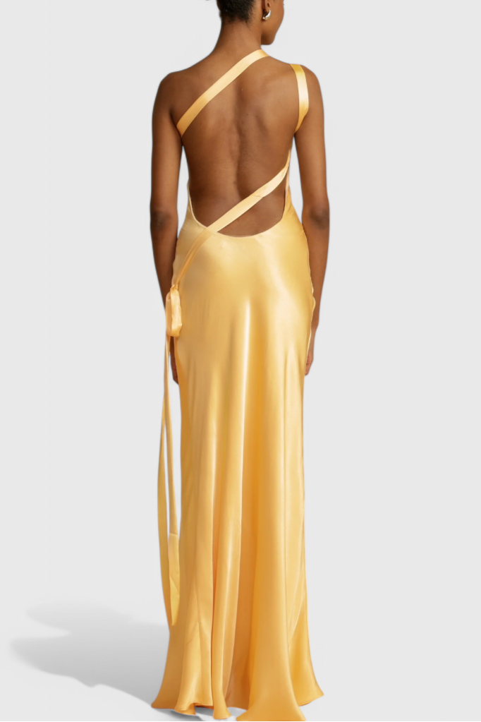 Lucra Vestido Maxi con Tirantes Diagonales y Espalda Descubierta