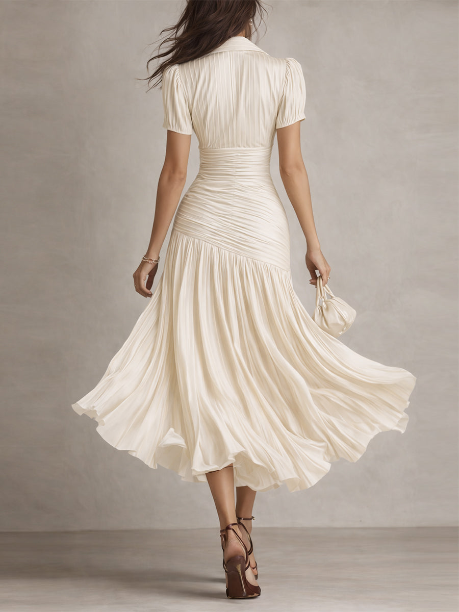 Adriana - Vestido midi de satén con rayas en la parte trasera