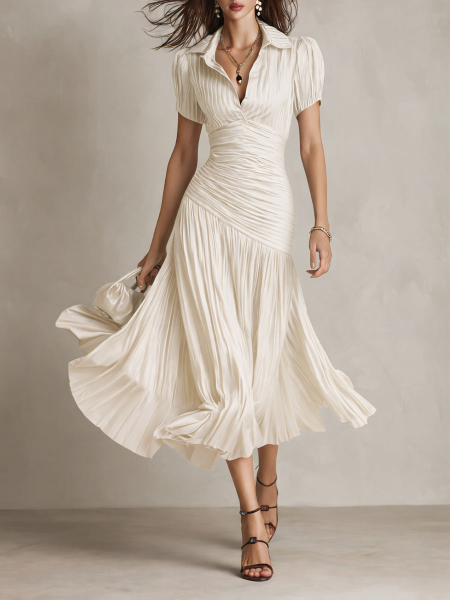 Adriana - Vestido midi de satén con rayas en la parte trasera