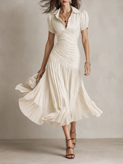 Adriana - Vestido midi de satén con rayas en la parte trasera
