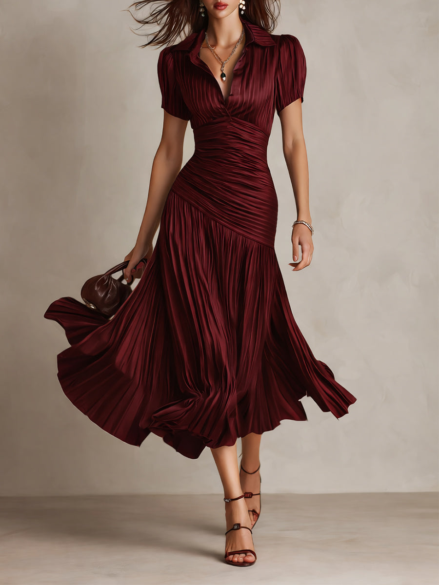 Adriana - Vestido midi de satén con rayas en la parte trasera