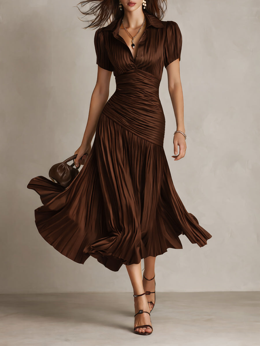 Adriana - Vestido midi de satén con rayas en la parte trasera