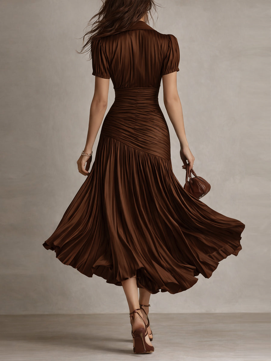 Adriana - Vestido midi de satén con rayas en la parte trasera