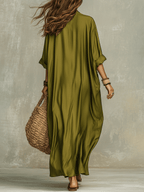 Vestido maxi bohemio verde oliva holgado