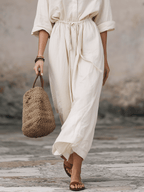 Vestido maxi bohemio tipo camisa sin esfuerzo con cordón en la cintura