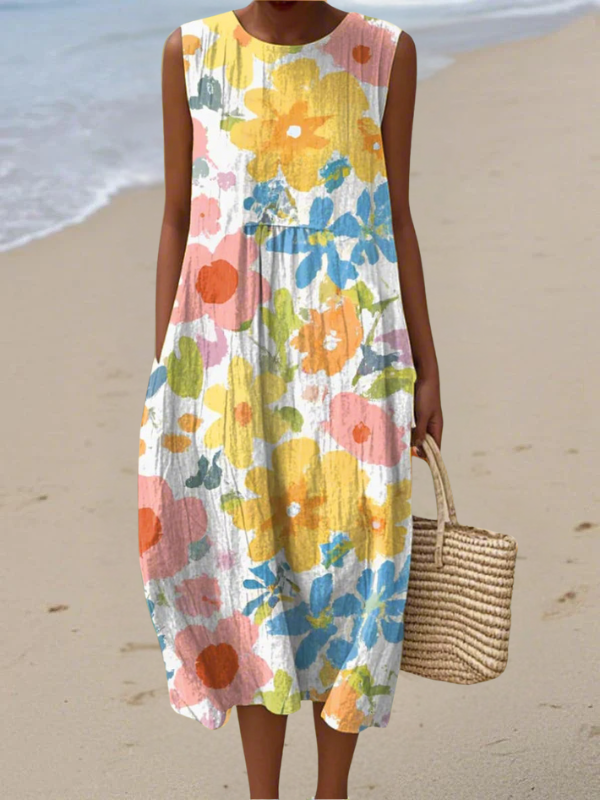 Ella™ | Vestido midi con flores en colores pastel