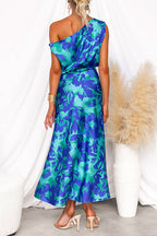 Vestido maxi estampado floral de un solo hombro con cintura atada y abertura