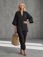 Georgina | Conjunto de Túnica con Escote en V y Pantalón Fruncido