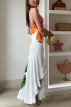 Vestido maxi estampado floral de un solo hombro, con drapeado lateral, volante y abertura