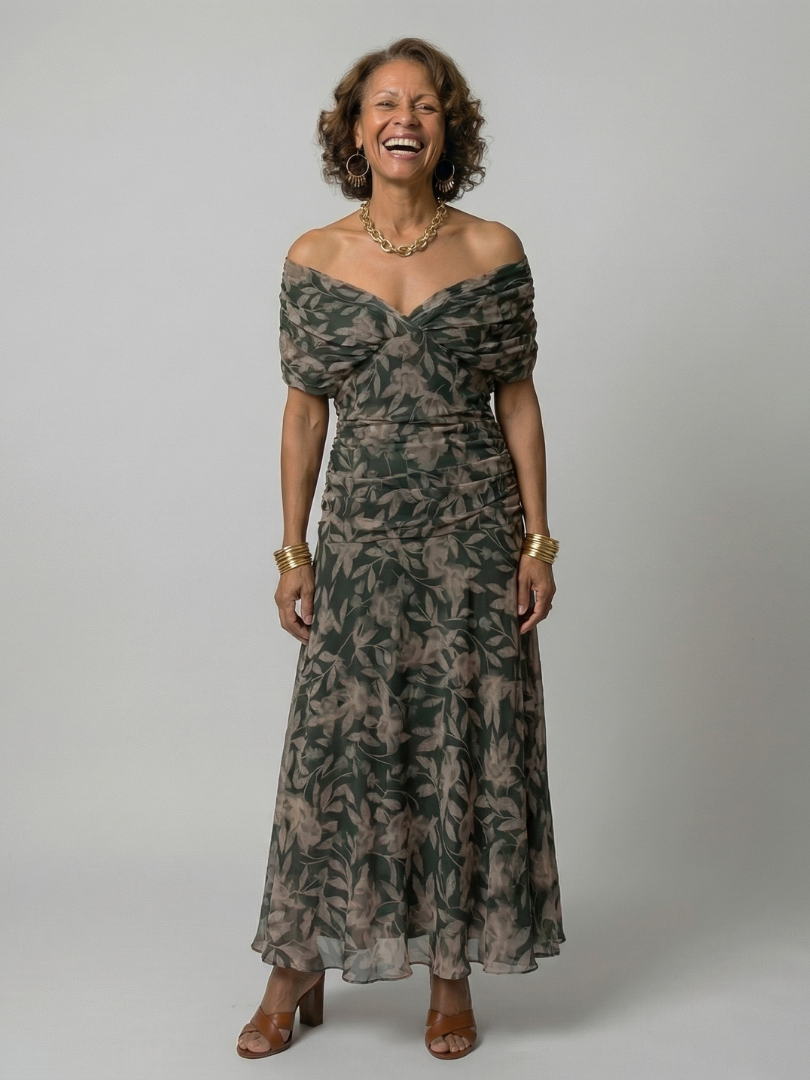 Celia | Vestido Midi con Hombro Descubierto