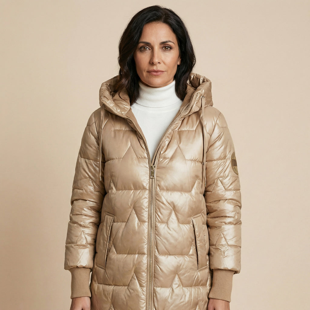Elisa | Chaqueta acolchada larga y cálida con capucha amplia