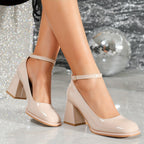 Celeste | Sandalias de Tacón Cuadrado en Charol