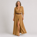 Leila™ | Vestido Maxi Largo con Cuello de Muesca
