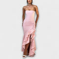 Zuri - Vestido maxi con hombros descubiertos y dobladillo asimétrico