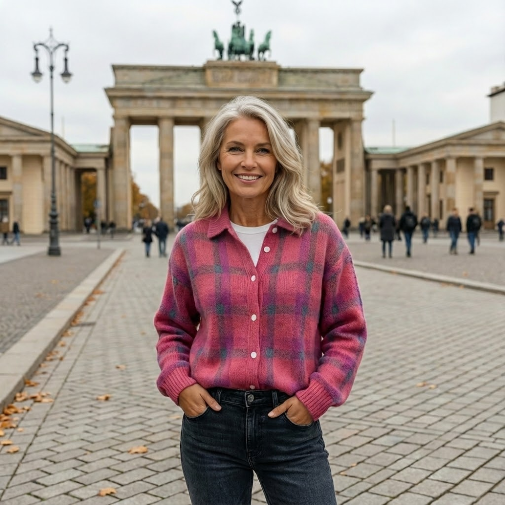 Ana | Cárdigan suave con estampado de cuadros