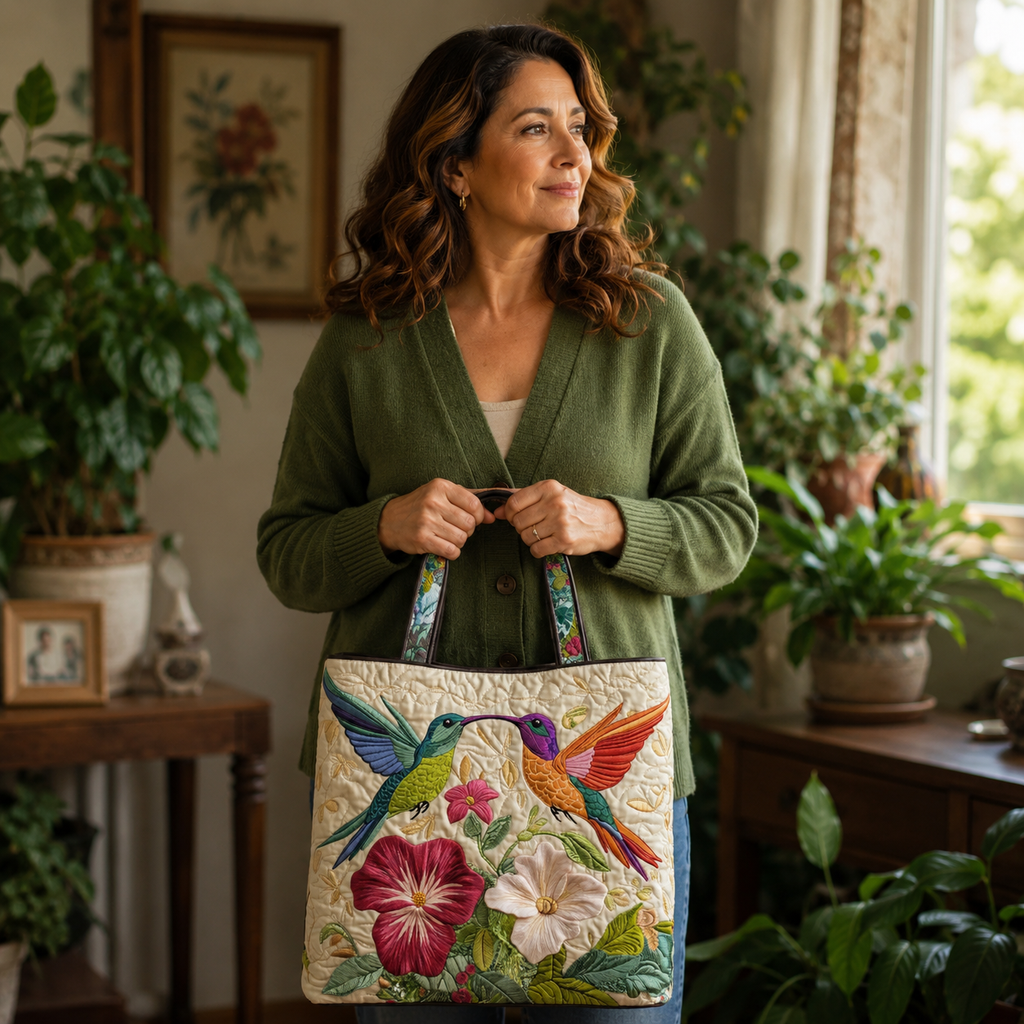 Bolso Artesanal | Colibrí y Flores Blancas