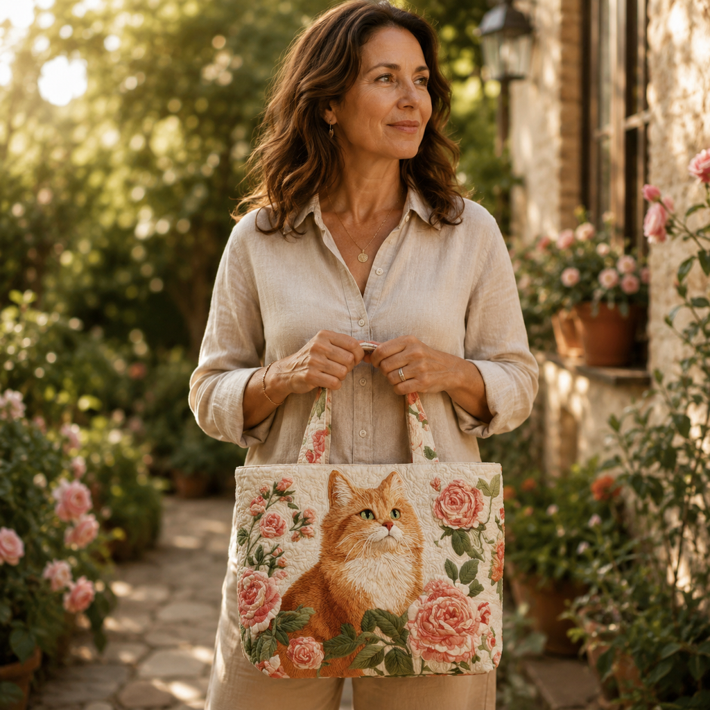 Bolso Artesanal | Gato Naranja con Rosas