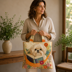 Bolso Artesanal | Shih Tzu con Libros y Flores