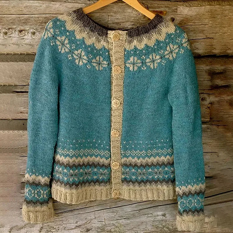 Cassandra | Chaqueta de punto vintage con estampado de isla