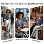 Mónica™ | Conjunto de dos piezas para mujer: camisa a rayas y pantalones de pierna ancha