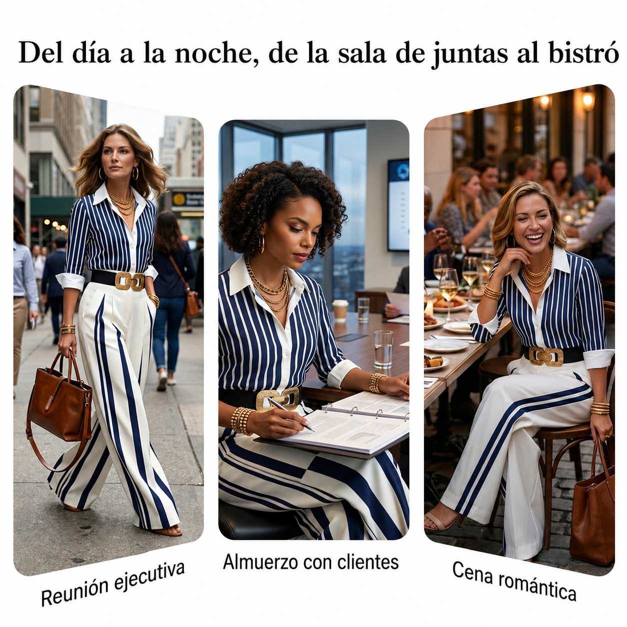 Mónica™ | Conjunto de dos piezas para mujer: camisa a rayas y pantalones de pierna ancha